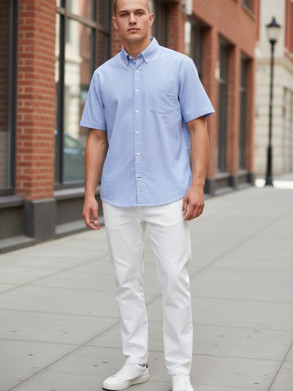 Chaps Men's Light Blue Micro-dot Short Sleeve Shirt, Size XXL
